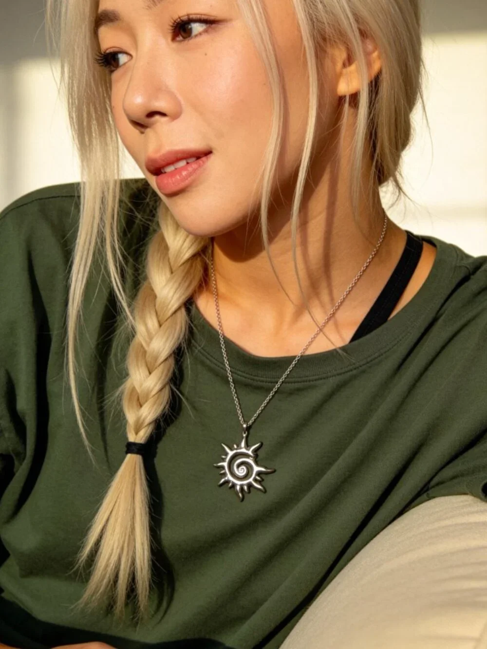 Sun Spiral Pendant Necklace Stainless Steel - Picture 8 of 13